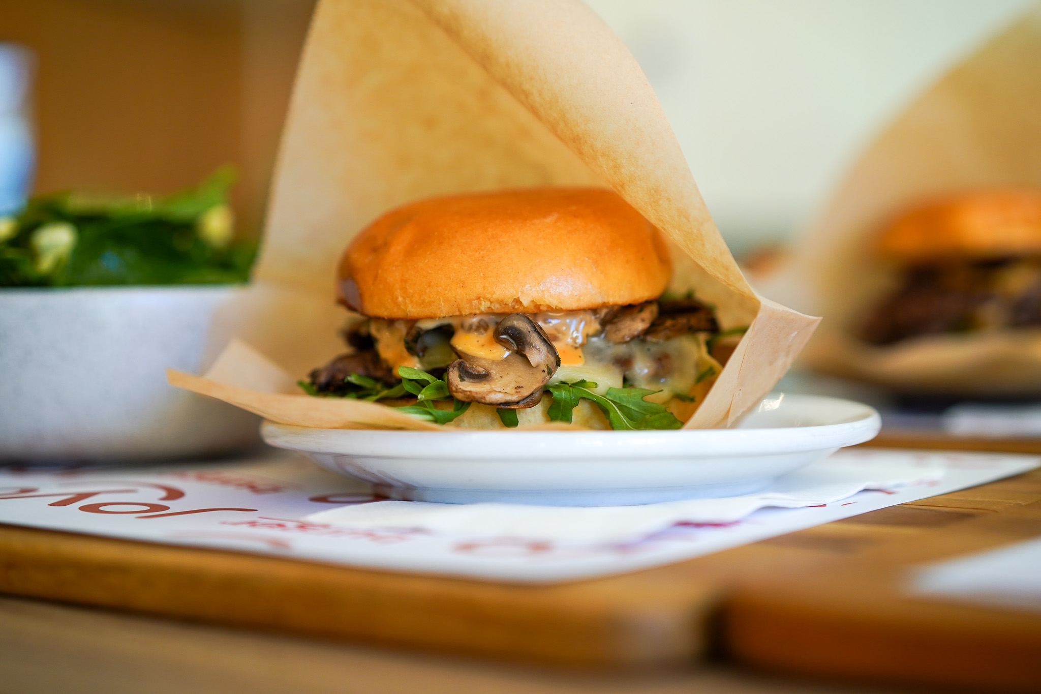 Mushroom smash burger at JOYO Verdun on Wellington